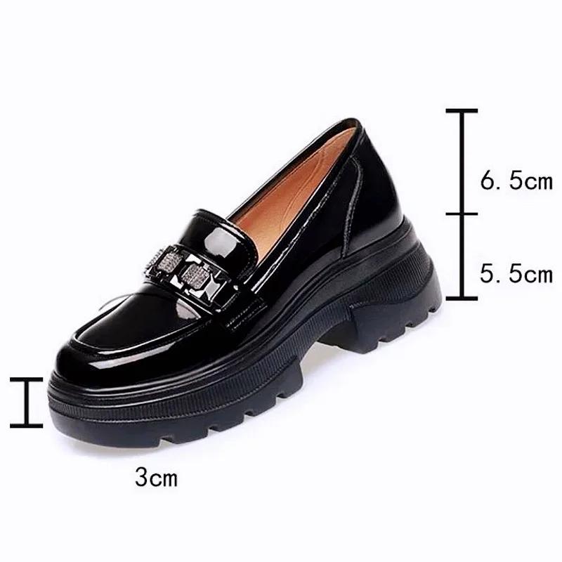 5.5cm British Style Thick Bottom Patent Leather Loafers Women's Platform Shoes 2025 Spring Shallow Block Heels Shoes Office