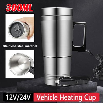 Electric Heating Car Kettle 300ML Vehicle Heating Cup 12V/24V Water Coffee Milk Thermal Mug Stainless Steel Water Heater Bottle