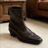 Soft leather version~ Minimalist soft leather handsome thin boots women's pointed head thick heel rear zipper thin versatile commuting boots