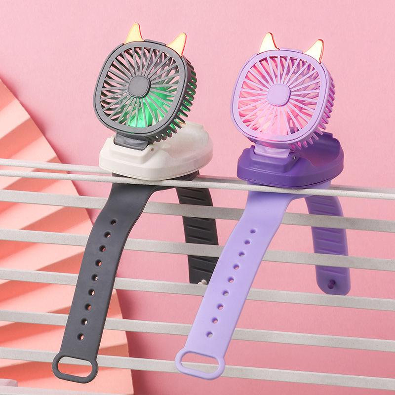 Watch Fan 1pcs Three-stage Wind USB Colorful Light Cartoon Mini Electric Fan Gift