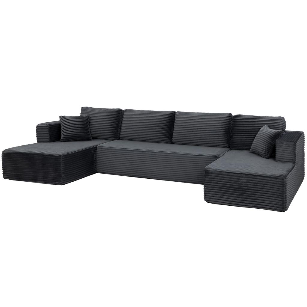 Modular U-Shaped Sofa with 2 Chaise Longues, Corduroy Sofa Bed with High-Density Foam and Spring Cushioning, Dark Grey