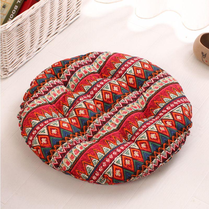 

Thick round Cotton Linen Futon Fabric Tea House Cushion Bohemia Red Diameter 43 thick 6cm