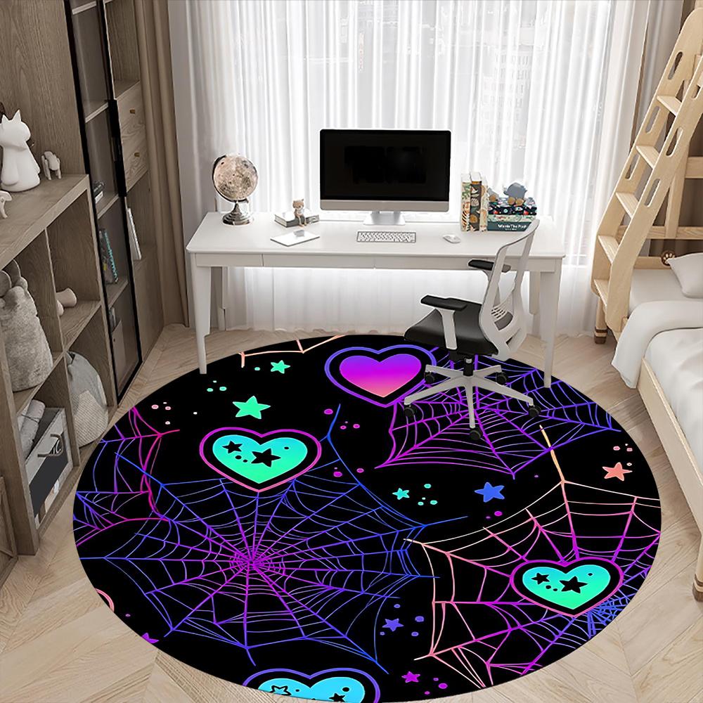 1pc Spider Web Hearts Office Round Area Rug, Indoor Mat Suitable ForOffice, Under Office Chairs Bedroom Living Room Home Decor, Room Decot106