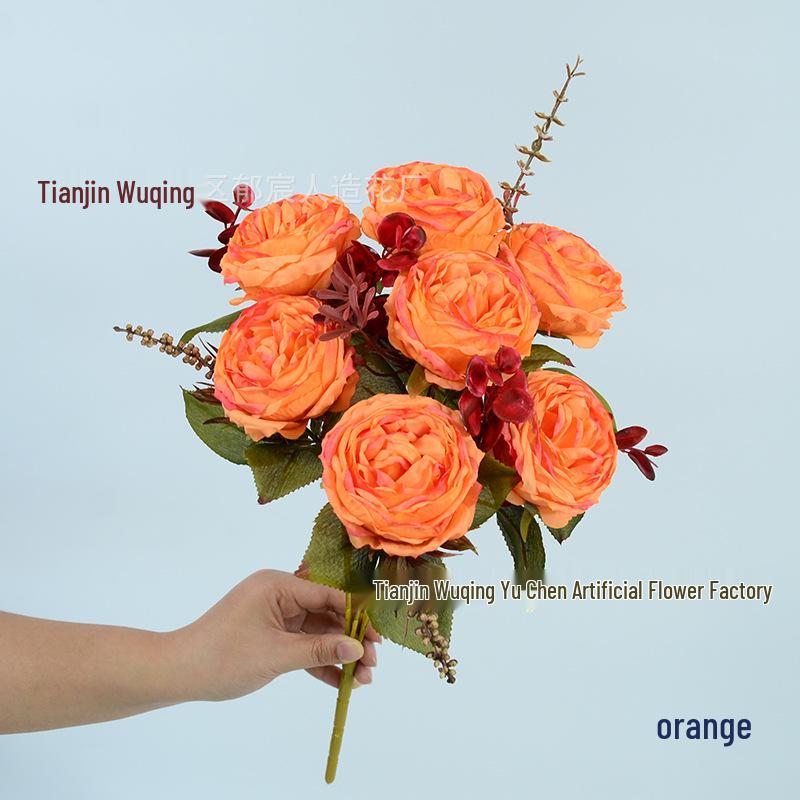 7-Head Ruyi Rose Silk Bouquet: Wedding Props, Wall Decor, Aisle & Living Room Display Flower diameter approx. 7CM