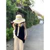 Chic Straw Beige Sun Hat With Beautiful Bow And Lace Edging Casual Spring Wear