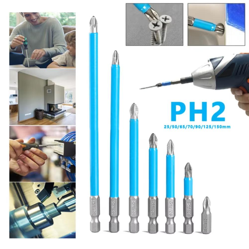 7PCS/Set Hex Shank Cross Bit Wear-resistant High Hardness Magnetic Screwdriver Bit Set Anti-Slip PH2 Screwdriver Bits