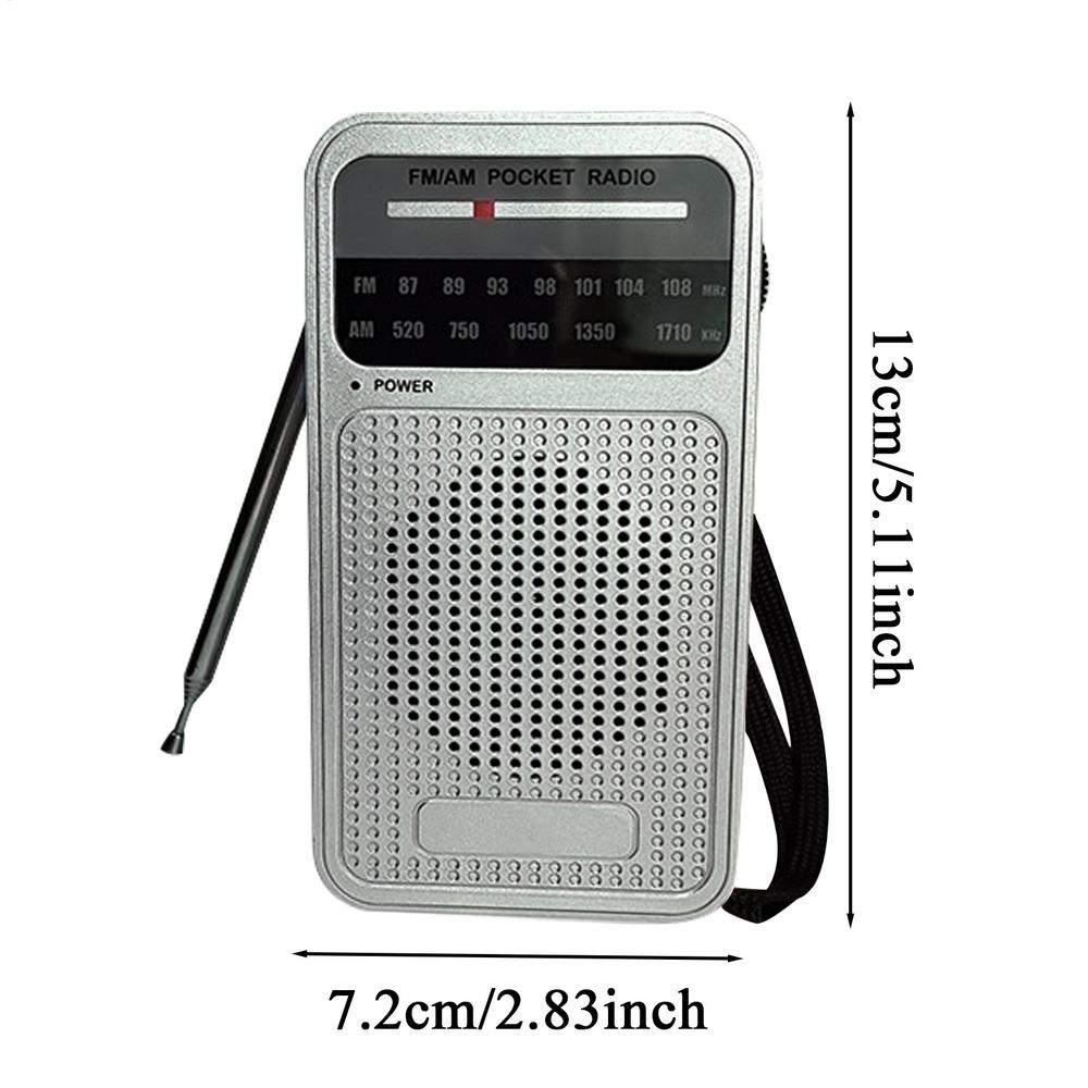 

Portable Outdoor Radio FM/AM Radio Double-band Reception Wireless Speaker W/Pointer Battery Operated For Women Men Elderly Work срібний