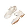 Girls' Princess High-Heeled White Bow Leather Shoes with Pearls for Spring and Autumn
