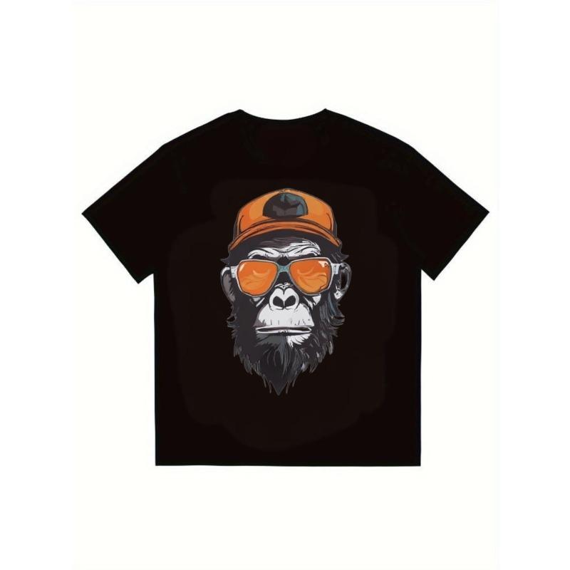 

Men s Casual T-Shirt Black Monkey Wearing Cap and Sunglasses Print Streetwear Fashion Urban Style Daily Wear XXXXL чорний