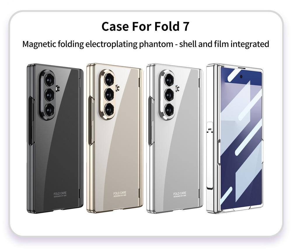 Magnetic Hinge Folding Bracket Plated Frame Transparent Glass Protective Film Case for Samsung Galaxy Z Fold7 Protect Cover