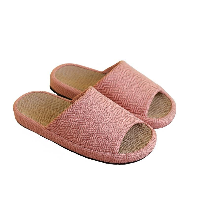 Linen slippers women's platform floor silent mute men's four seasons indoor household couple cotton and linen