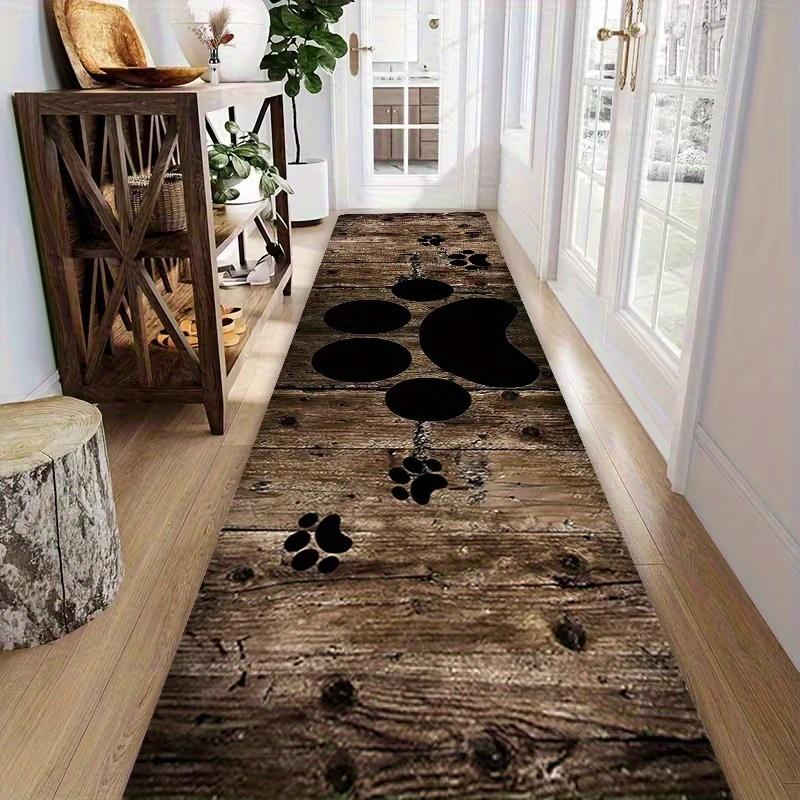 1Pcs Vintage Wood Plank Animal Track Non-Slip Washable Area Rug Runner for Entryway, Living Room, Bedroom & Patio