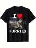 I Love Furry Funny Werewolf T-shirt - Round Neck, Black Print Pattern S-4XL Casual Short Sleeved - Men's Summer Cotton Graphi...