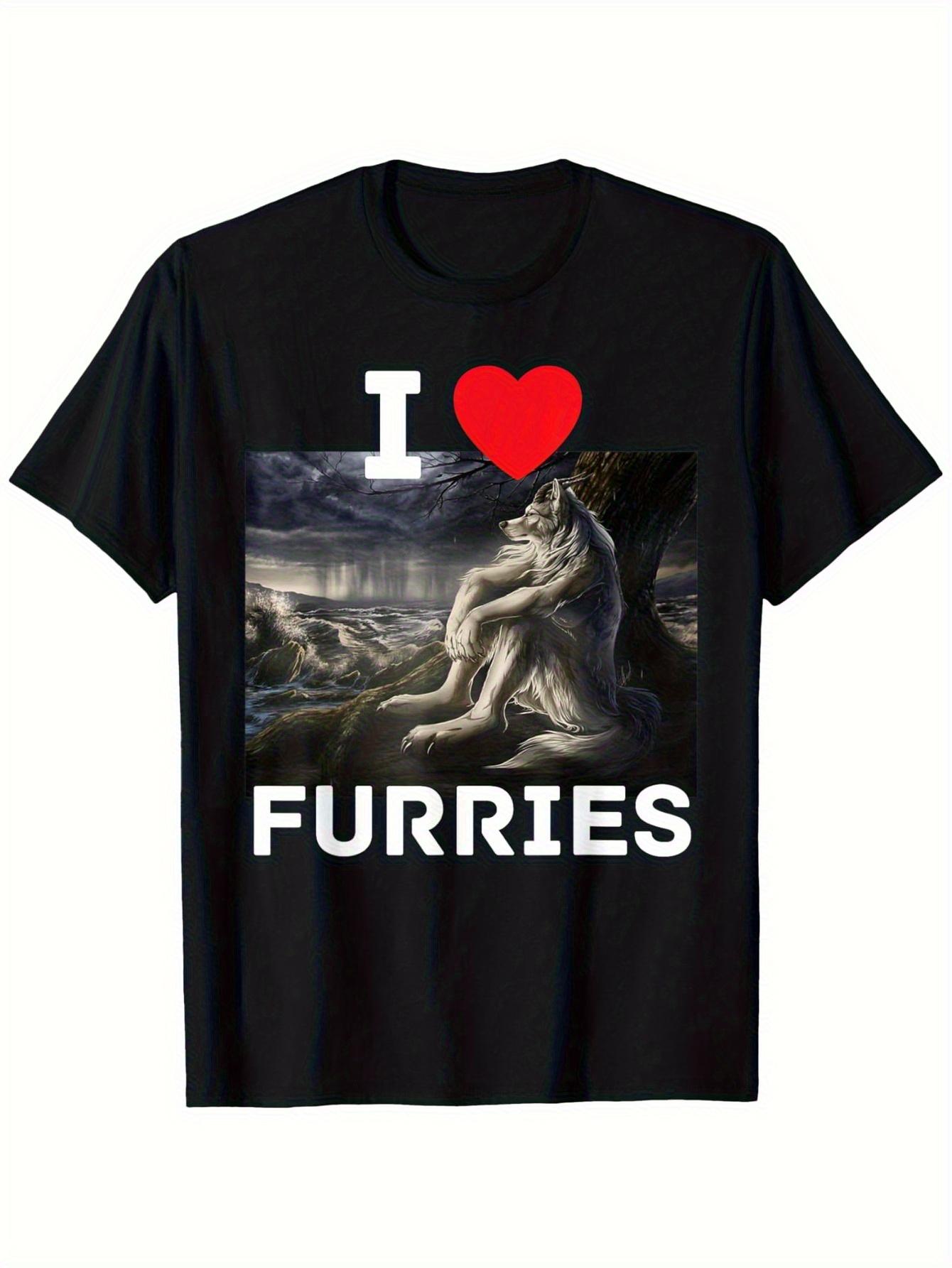 

I Love Furry Funny Werewolf T-shirt - Round Neck, Black Print Pattern S-4XL Casual Short Sleeved - Men s Summer Cotton Graphi... S разноцветный