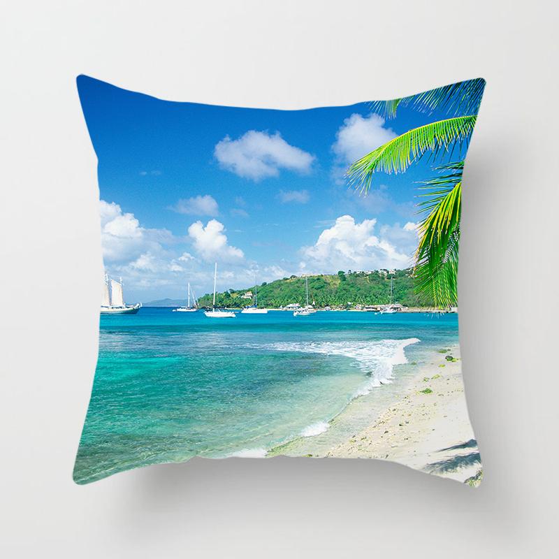 Blue Sky Beach Scenery Print Throw Pillow Cover Sofa Decor Car Office Seat Cushion Cover Room Home Decor Pillow Cover