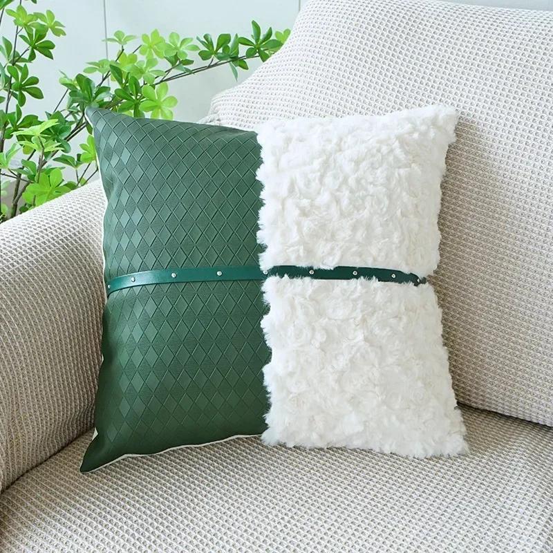 

Modern Luxury Dark Green PU Leather Pillow Cover Decorative Pillow Case for Sofa Fashion Cushion Cover for Bed Home Decoration 45x45CM
