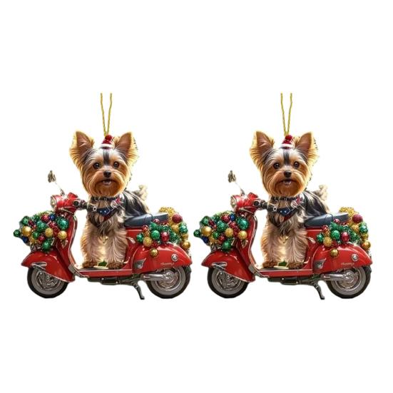 Vánoční dekorace Štěně Jízda na motocyklu Akrylový přívěsek Vánoční stromeček na zavěšení do auta na prázdniny