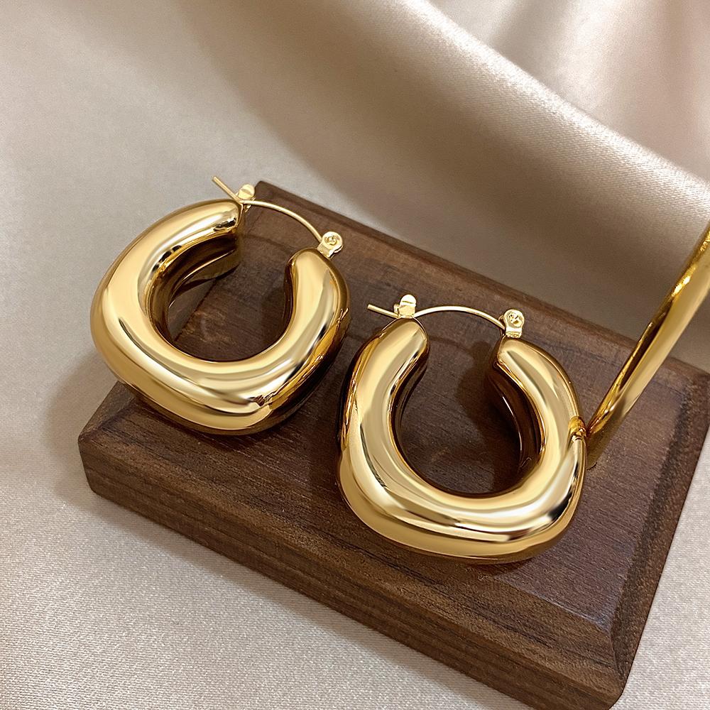 Chunky Chubby Stainless Steel Earrings for Women Simple Fashion Punk Gold Plated U-Shaped Hoop Earrings Waterproof Jewelry