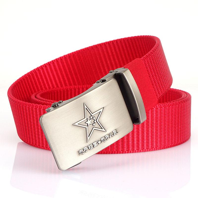 

Durable Mens Casual Nylon Belt With Fivestar Alloy Automatic Versatile Buckle червоний