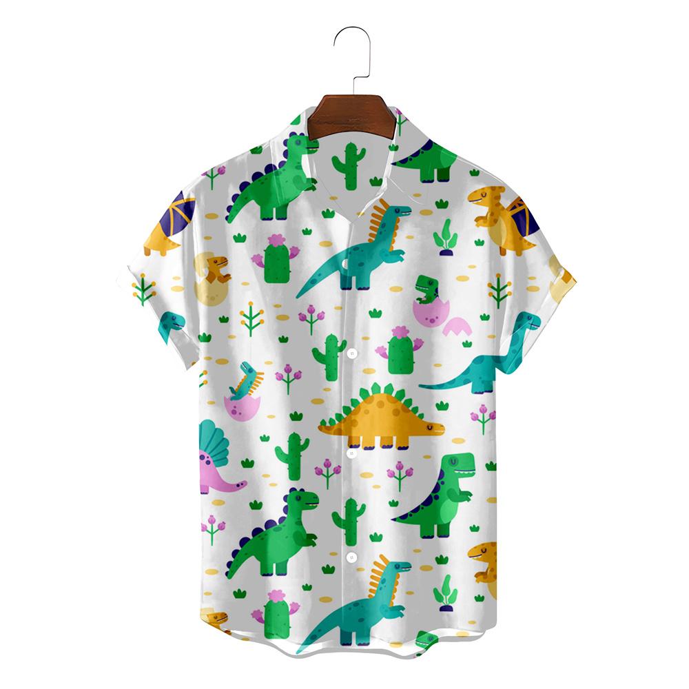 Funny Dinosaur Hawaiian Shirts 3d Print Casual Men Women Summer Beach Short Sleeve Blouse Fashion Men's Vocation Lapel Camisa