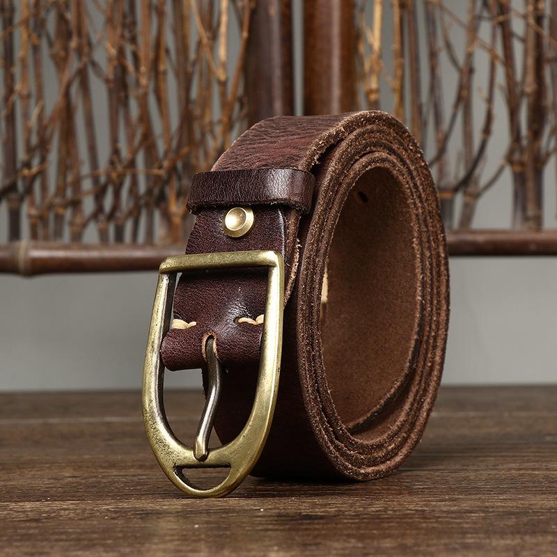 Belt Men's Washed-out Vintage Distressed Pure Cowhide Crack Leather Pin Buckle Trendy Unique Denim Casual Belt Men's