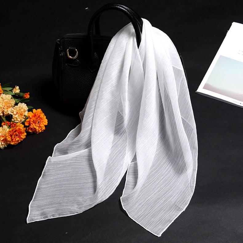 

Однотонный небольшой шелковистый шифоновый квадратный шарф - Travel Fashion All-Match Neck and Gauze Scarf Square scarf 90*90 белый