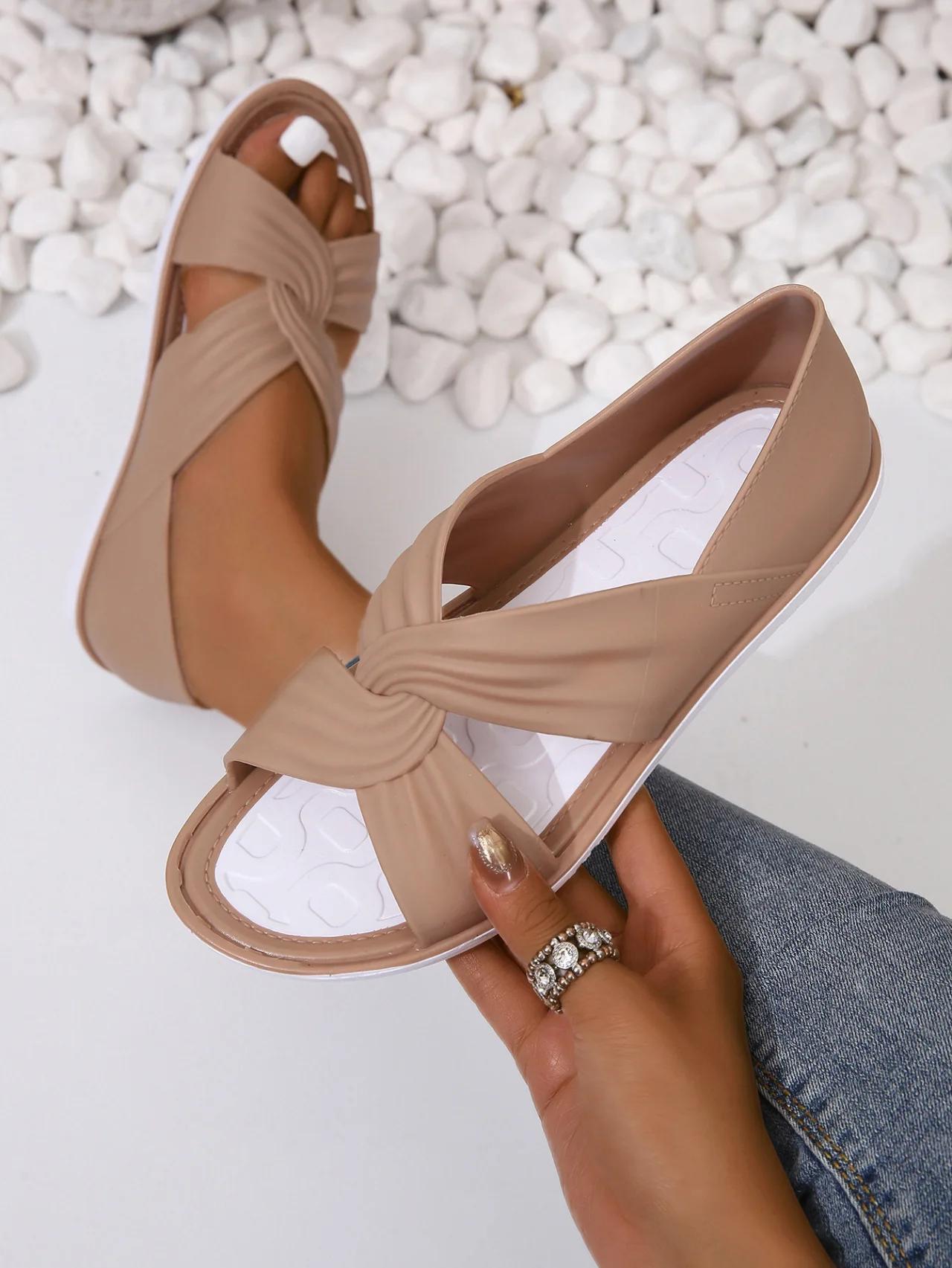 

Летние новые плоские сандалии женские противоскользящие пляжные туфли для моря 2024 Outdoot Fish Mouth удобные повседневные сандалии Sandalias Mujer 36 абрикосовый