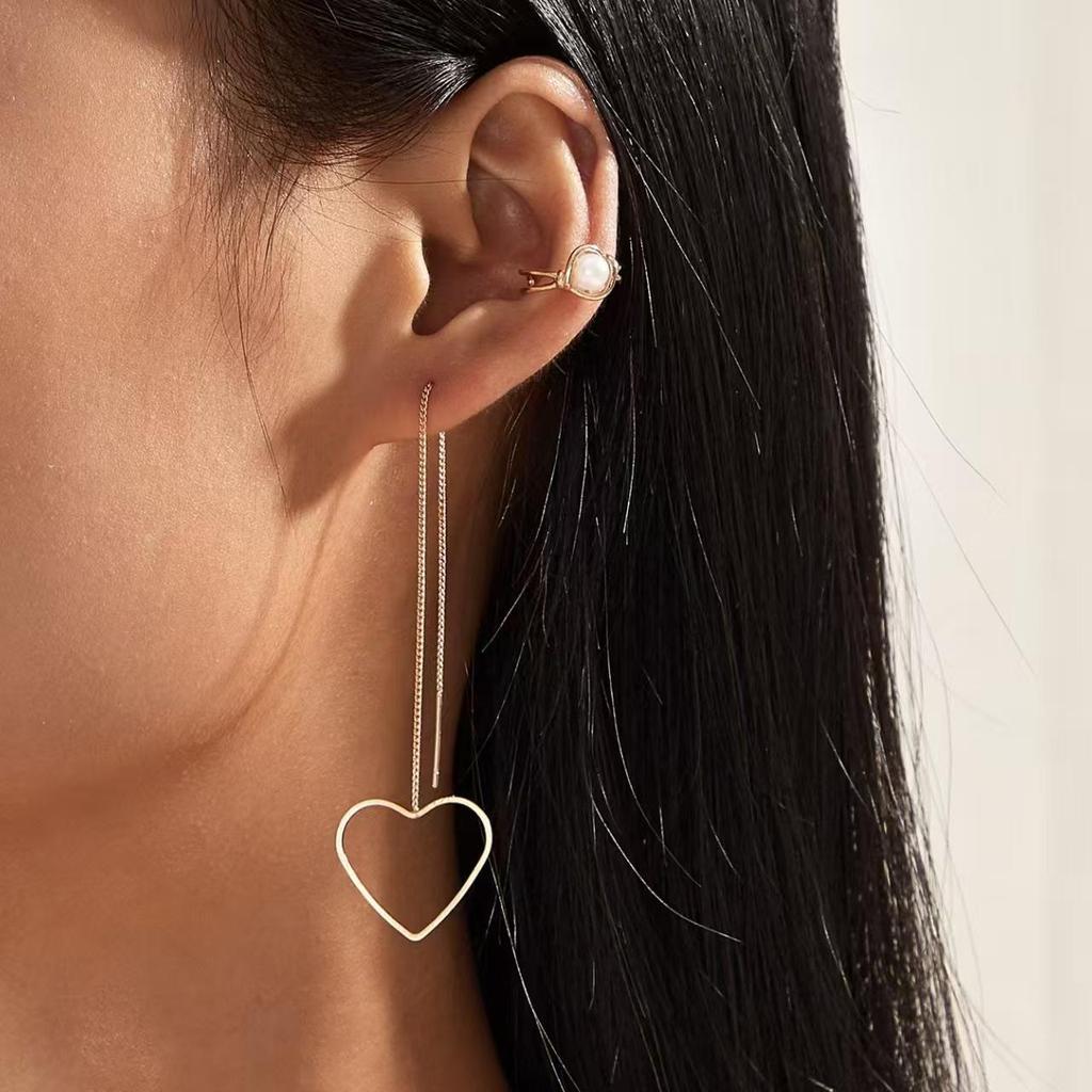 European & American Long Tassel Chain Clip-On Earrings - Versatile Fairy-Inspired Korean Style for Women