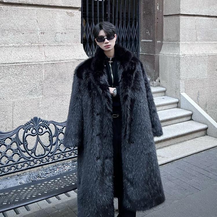 

Новая Мода Пальто из Искусственного Меха Лисы Теплая Толстая Зимняя Мужская Плюшевая Куртка XL чёрный