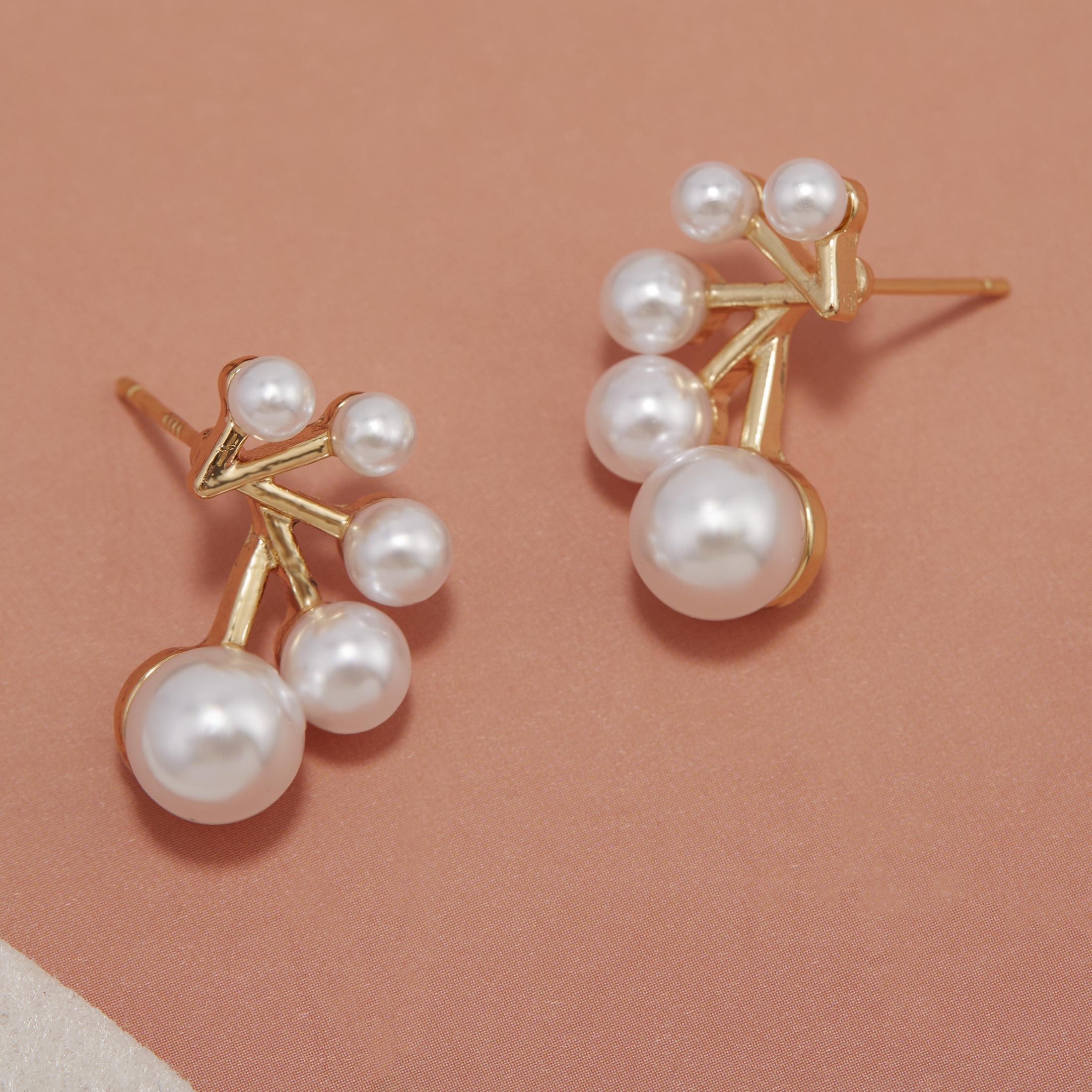 

Golden Stainless Steel Earrings with Imitation Pearl Inlay Tree Branch Design Elegant Stud Earrings золотистый