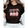 Europese maat Modieus Niche Minimalistisch Roze Hart Print T-shirt met Roze Hart Bril Puppy en "Happy Valentine's Day" Tekst,