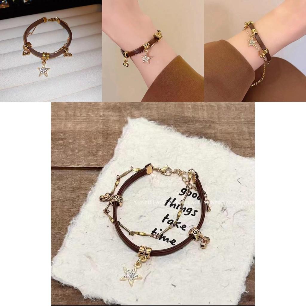 Chic Coffee Color Leather Bracelet For Women With Star Shape Element 2023