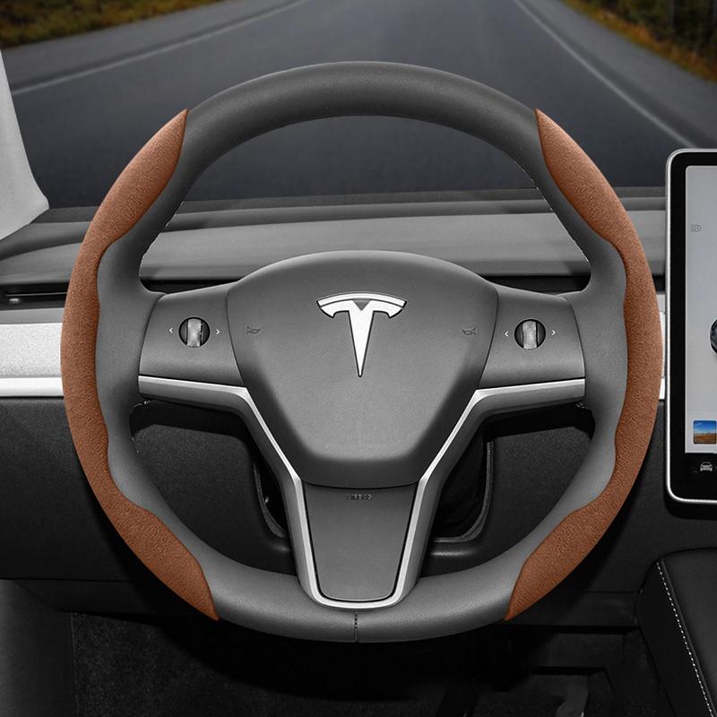 Suitable for Tesla Anti-Slip Buckle Segmented Suede Steering Wheel Cover Suitable for Model 3 Highland 2024 Y X S Juniper Cybertruck Accessories
