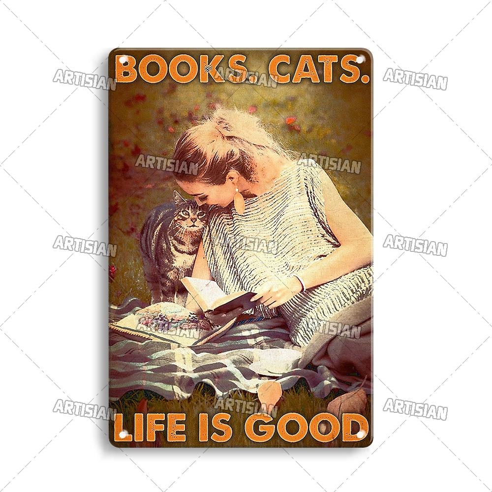 Artisian Girl Loves Books Metal Sign Reading Tin Poster Read Book Decorative Plate Wall Decor Garage Bar Pub Club Hotel Kitchen