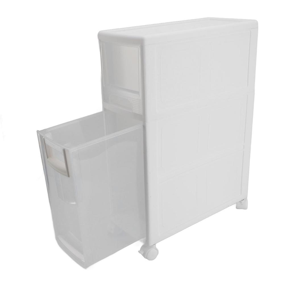 Bathroom Storage Cabinet Plastic Narrow Slim Organizer Small Corner Cabinet with 2 Drawers and 4