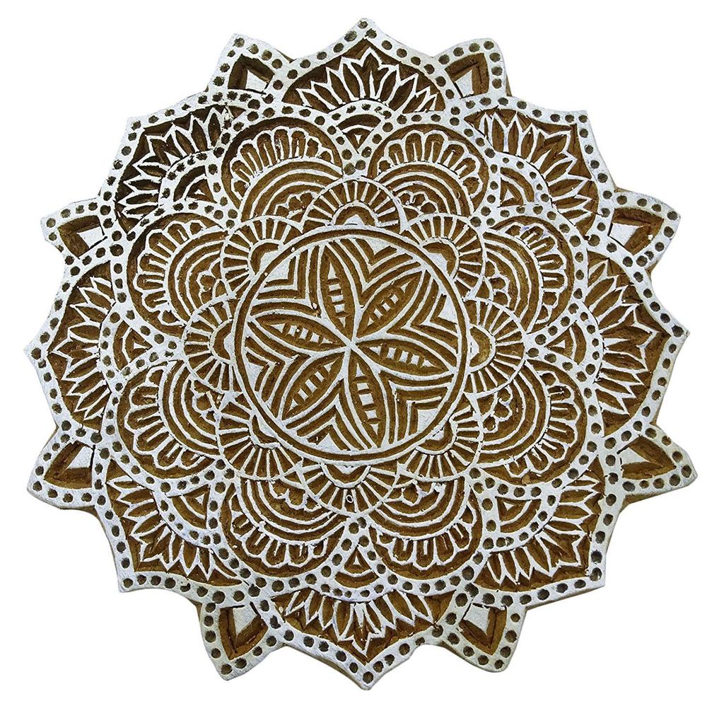 Wooden Textile Stamp Block Print Brown Hand Carved Floral Stamp Printing