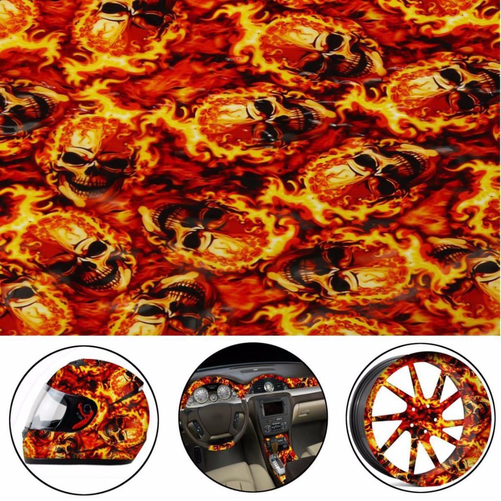 Ny 0,5*1m Red Fire Skulls PVA Hydrographic Water Transfer Film Printing Hydro