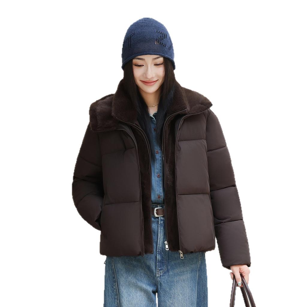Winter new European and American hooded cotton-padded clothes women's hooded short spliced down cotton-padded jackets