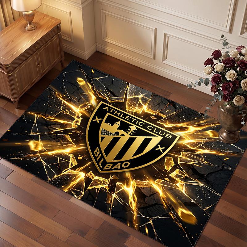 Athletic Bilbao Football Print Crystal Velvet Rug, Comfortable Water Absorbent Non Slip Indoor Floor Carpet