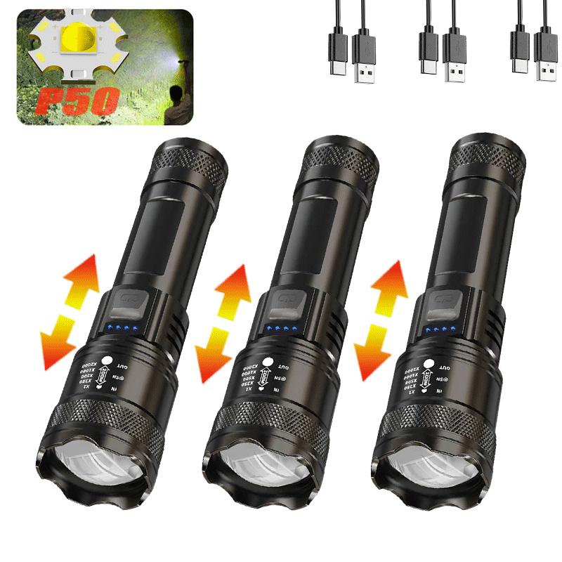 XHP50 LED Ultra Bright Flashlight Tactical Zoom Torch Light Built-in 2000MaH  USB Rechargeable Waterproof Lamp Portable Lantern