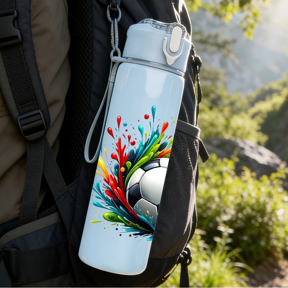 1PC Splash Soccer Ball Art Print 750ml Color Plastic Sports Water Bottle Leakproof Flip Straw Lid Suitable for Sports Office Home Use