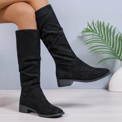 Women's Suede Knee High Chelsea Boots Mid Heel  Winter Fashion New Walking Shoes High Heels Classic Trend Zapatos De Mujer