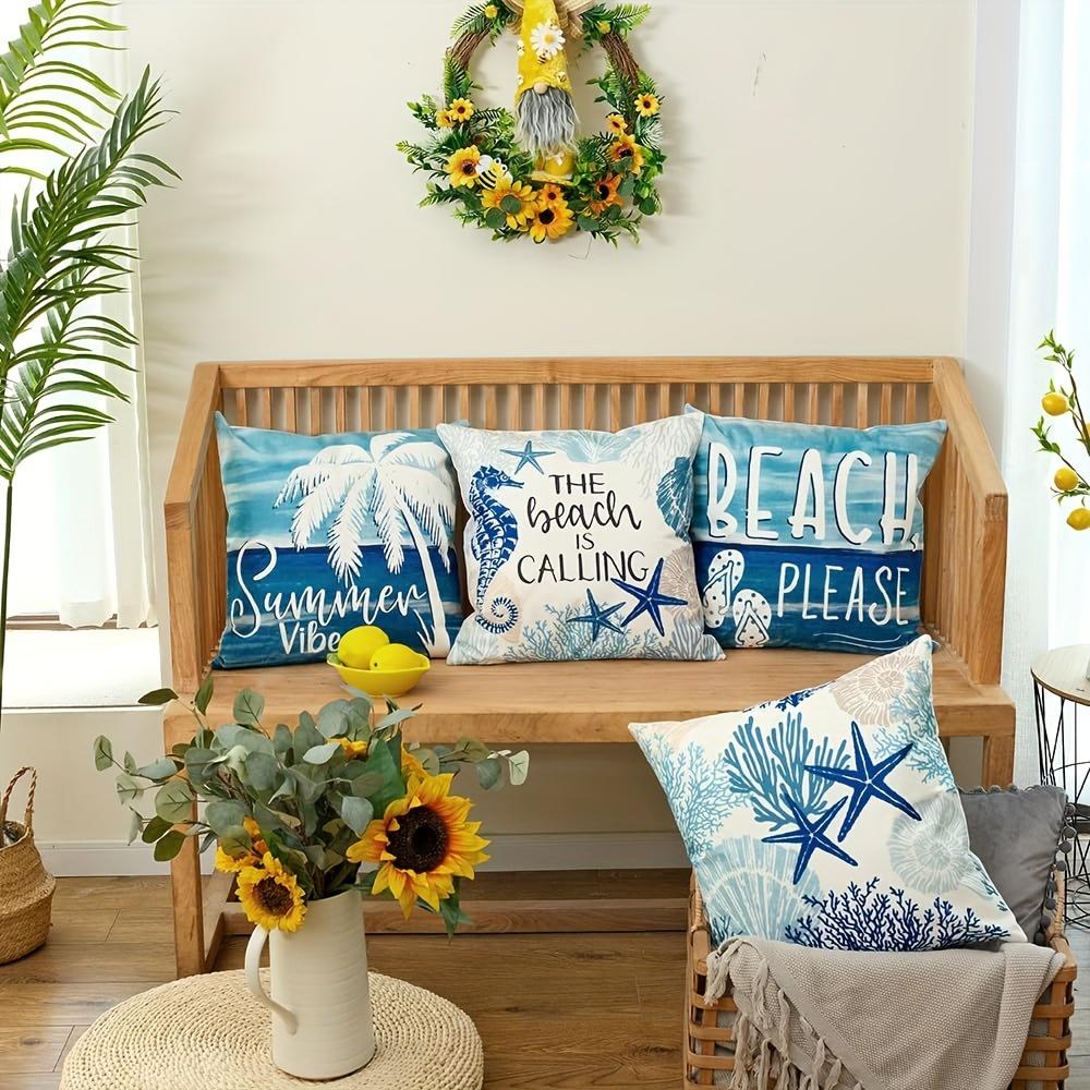 Sommer Meeresstrand Kissenbezug Meeresleben Muscheln Seesterne Seepferdchen Schildkröte Küsten Outdoor Dekorativ Tropisch Nautisch Sofa Zuhause