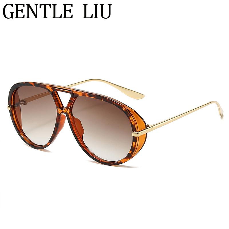 Oversized Pilot Oval Punk Sunglasses Women 2026 Luxury Vintage Big Frame Double Beam Sun Glasses For Lady Outdoor Eyewear UV400