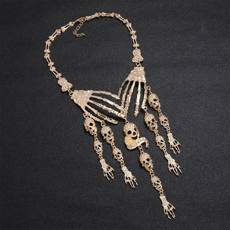Gothic Multilayer Skull Bone Choker Statement Bib Collar Necklace Jewelry Party