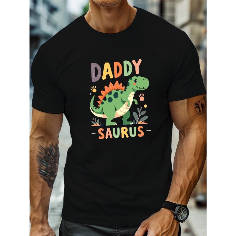 

European sizes Daddy Saurus Men s Casual Grew Neck Short Sleeve T-Shirt for Summer, Breathable and Comfortable Top 3XL чорний