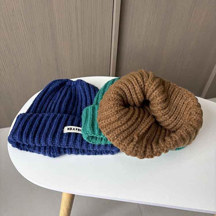 Autumn and Winter Cloth Label Ins Candy-colored Knitted Hat Children's Versatile Thickened Warm and Cold Ear Protective Wool Hat
