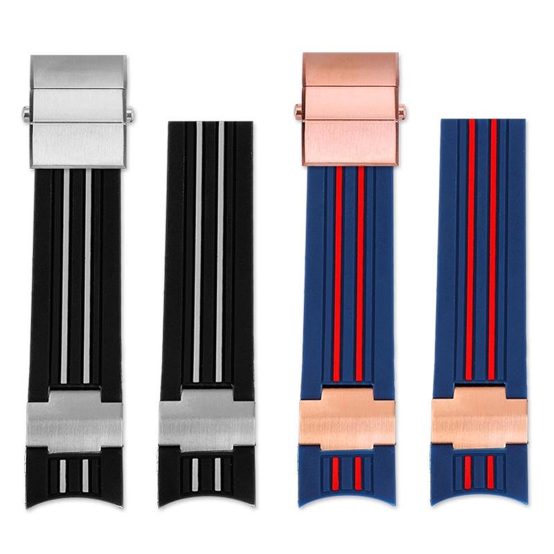 Natürliches Gummi Uhrenarmband 22mm Gebogen für Ulysse Nardin 263-10-3/93 263 DIVER Silikonarmband Faltschließe Wasserdichte Armbänder