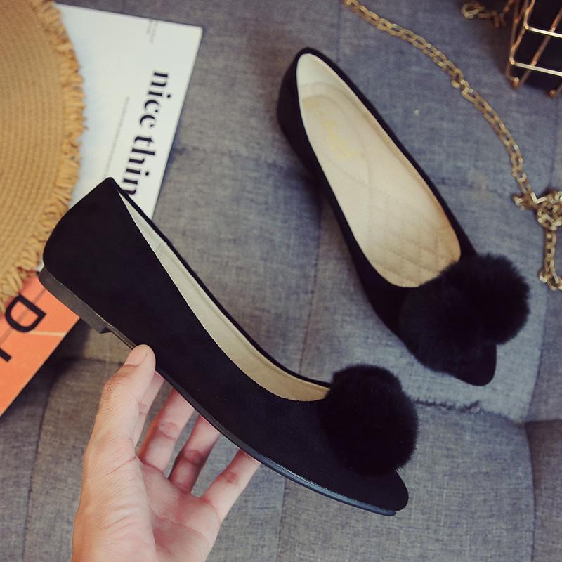 Большие размеры Помпон Меховые шарики Туфли Женские Одинарные Балетки OL Женские Туфли — фото 8