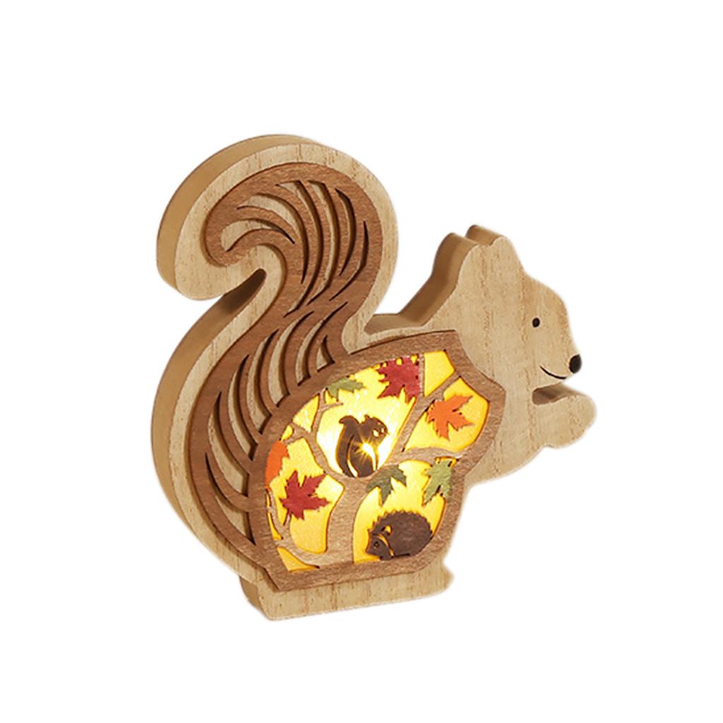 Wooden Ornaments With LED Light Squirrels Owls Hedgehogs Shape Carving Art Crafts Desktop Decoration For Thanksgiving Harvest Festival